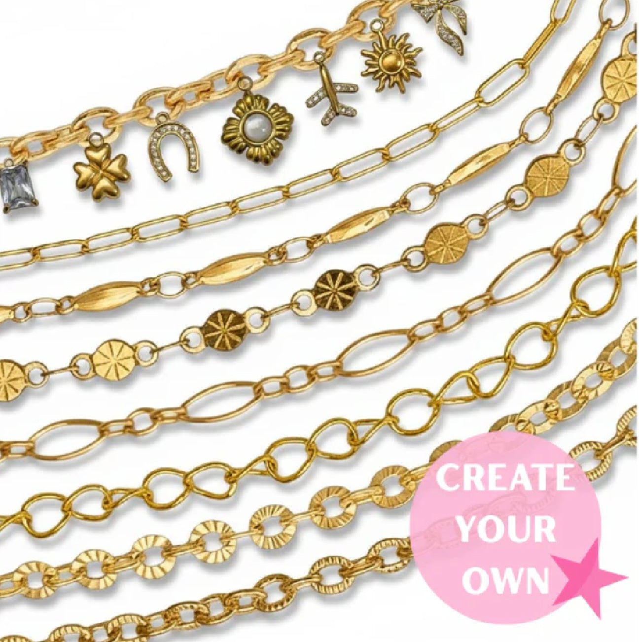 THIN LINKED CHARM NECKLACE
